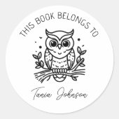 Owl Bookplate Stickers – “This Book Belongs To”  ラウンドシール (正面)