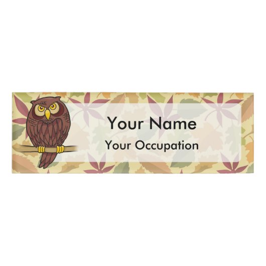 Owl Cartoon light Background Nameタグ 名札 (正面)