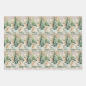 Owl Chrismas Wrapping Paper Flat Sheet Set of 3 ラッピングペーパーシート (正面3)