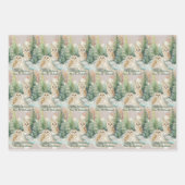 Owl Chrismas Wrapping Paper Flat Sheet Set of 3 ラッピングペーパーシート (正面2)