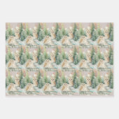 Owl Chrismas Wrapping Paper Flat Sheet Set of 3 ラッピングペーパーシート (正面)