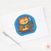 Owl Coffee Break (Blue Background) Sticker ラウンドシール (封筒)