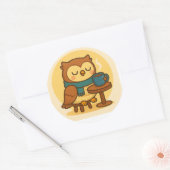 Owl Coffee Break Sticker ラウンドシール (封筒)