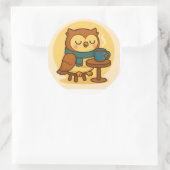 Owl Coffee Break Sticker ラウンドシール (バッグ)