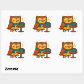 Owl Coffee Break (White Background Glossy) Sticker ラウンドシール (シート)