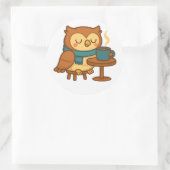 Owl Coffee Break (White Background) Sticker ラウンドシール (バッグ)