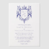 Owl Crest Royal Monogram Wedding Overlay ベラム紙招待状 (正面)