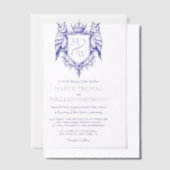 Owl Crest Royal Monogram Wedding Overlay ベラム紙招待状 (オフセット)