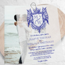 Owl Crest Royal Monogram Wedding Vellum Overlay