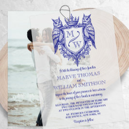 Owl Crest Royal Monogram Wedding Vellum Overlay ベラム紙招待状