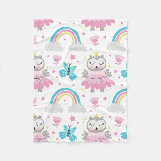 Owl Crown Rainbow Blanket: A Cozy Embrace フリースブランケット (正面)