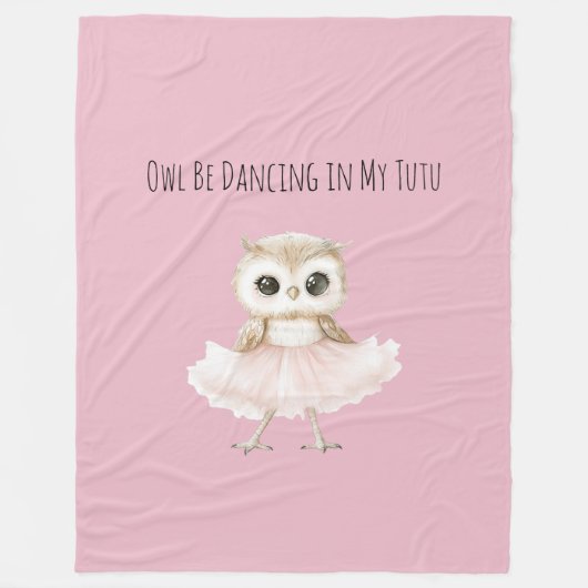 Owl Dancing Pink Tutu Ballerina フリースブランケット (正面)