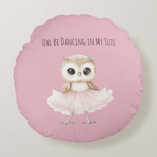 Owl Dancing Pink Tutu Ballerina ラウンドクッション (正面)