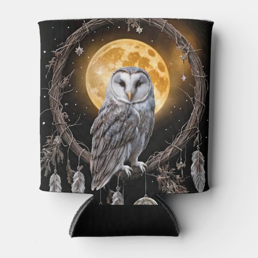 Owl Dreamcatcher Boho with Moon 缶クーラー (正面)