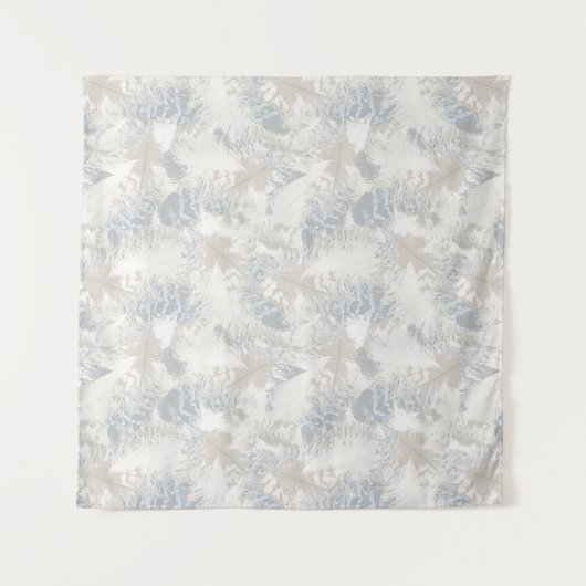 owl Feathers, gray, beige and blue, bird, light, タペストリー (正面(横))