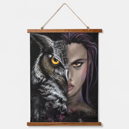 Owl Girl – エモーションぶら下がったのタペストリー絵画- s 吊り下げ型タペストリー (正面)