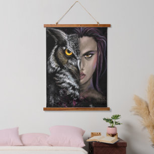 Owl Girl – エモーションぶら下がったのタペストリー絵画- s 吊り下げ型タペストリー