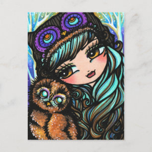 Owl Girl Fairyファンタジーアートハガキ ポストカード