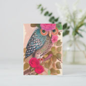 Owl Has Her Flowers アートカード ポストカード (スタンド正面)