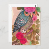 Owl Has Her Flowers アートカード ポストカード (正面/裏面)