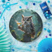 Owl Holding a Cocktail In a Mystical Forest ペーパープレート (パーティー)
