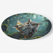 Owl Holding a Cocktail In a Mystical Forest ペーパープレート (アングル)