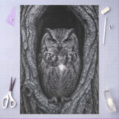 Owl in a Tree Hollow Black and White 薄葉紙 (クラフト)