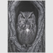 Owl in a Tree Hollow Black and White 薄葉紙 (正面)