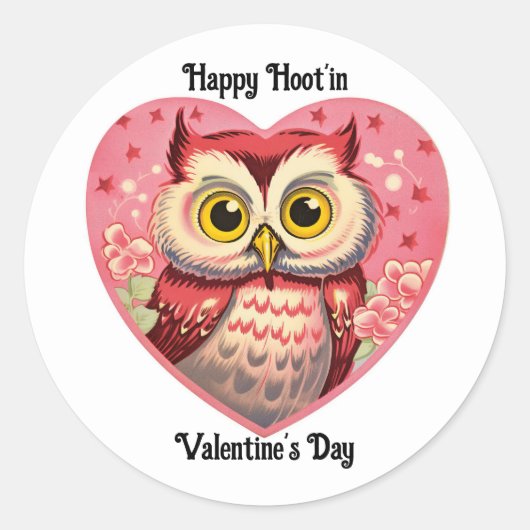 Owl In Heart Valentine Sticker ラウンドシール (正面)