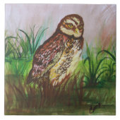 Owl in nature watercolor art タイル (正面)