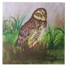 Owl in nature watercolor art タイル