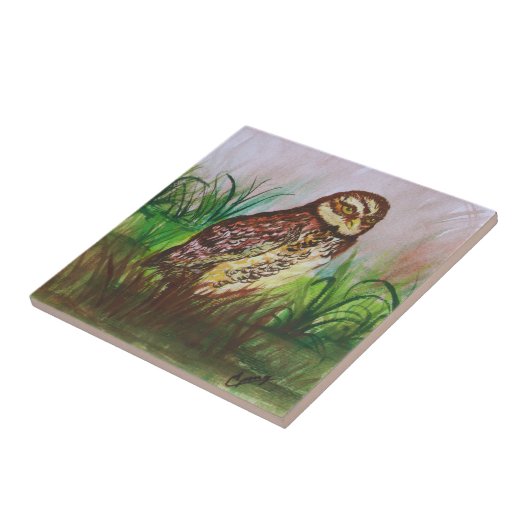 Owl in nature watercolor art タイル (側面)