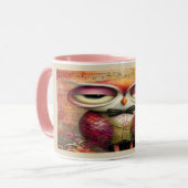 Owl in Tuxedo Vintage Music Art Mug マグカップ (正面左)