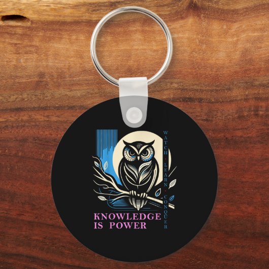 Owl - Knowledge Is Wer - Wisdom Owl Design キーホルダー (正面)