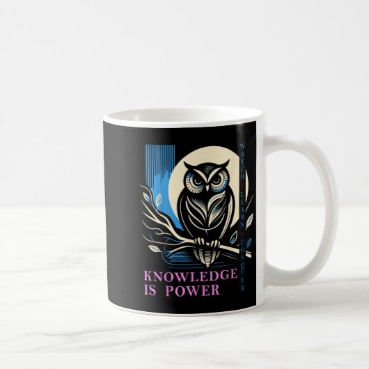 Owl - Knowledge Is Wer - Wisdom Owl Design コーヒーマグカップ (右)