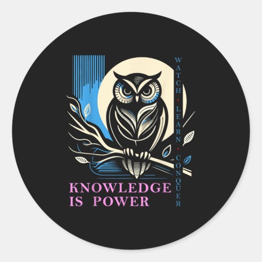 Owl - Knowledge Is Wer - Wisdom Owl Design ラウンドシール (正面)