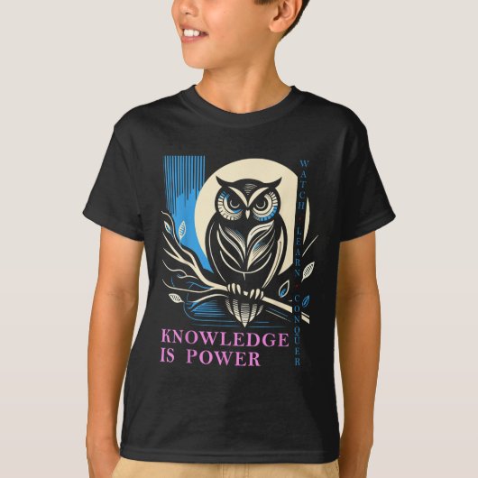 Owl - Knowledge Is Wer - Wisdom Owl Design Tシャツ (正面)