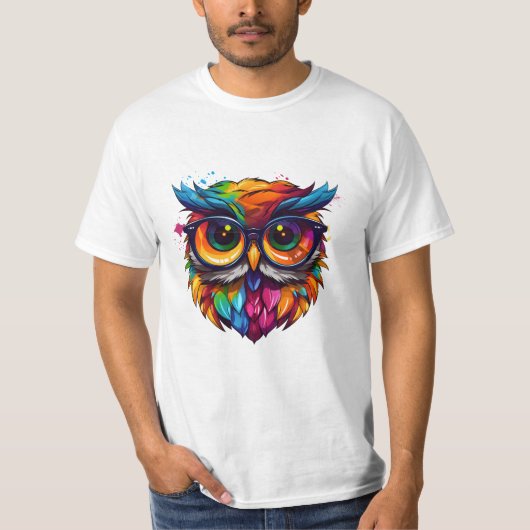 Owl Librarian:グラフィティカラフルTシャツアート Tシャツ (正面)