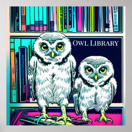 OWL LIBRARY 2羽のフクロウ、本 ポスター