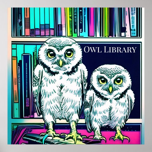 OWL LIBRARY 2羽のフクロウ、本 ポスター (正面)