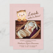 Owl Look Who Here Girls写真誕生のお知らせ 案内状 (正面/裏面)