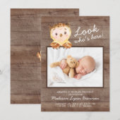 Owl Look Who's Here Boy Photo Birth Announcement 案内状 (正面/裏面)