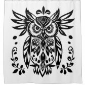 Owl Lovers Rustic Woodlands Black White Bohemian シャワーカーテン (正面)