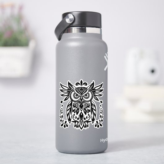 Owl Lovers Rustic Woodlands Black White Bohemian  シール (HydroFlask)