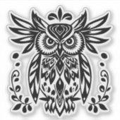 Owl Lovers Rustic Woodlands Black White Bohemian  シール (正面)
