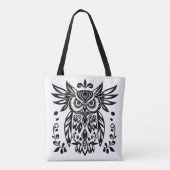 Owl Lovers Rustic Woodlands Black White Bohemian トートバッグ (裏面)