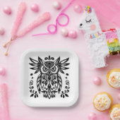 Owl Lovers Rustic Woodlands Black White Bohemian  ペーパープレート (パーティー)