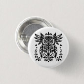Owl Lovers Rustic Woodlands Black White Bohemian  缶バッジ (正面&裏面)