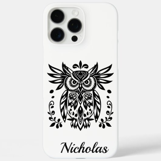 Owl Lovers Rustic Woodlands Black White Bohemian Case-Mate iPhoneケース (裏面)