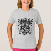 Owl Lovers Rustic Woodlands Black White Bohemian  Tシャツ (正面)